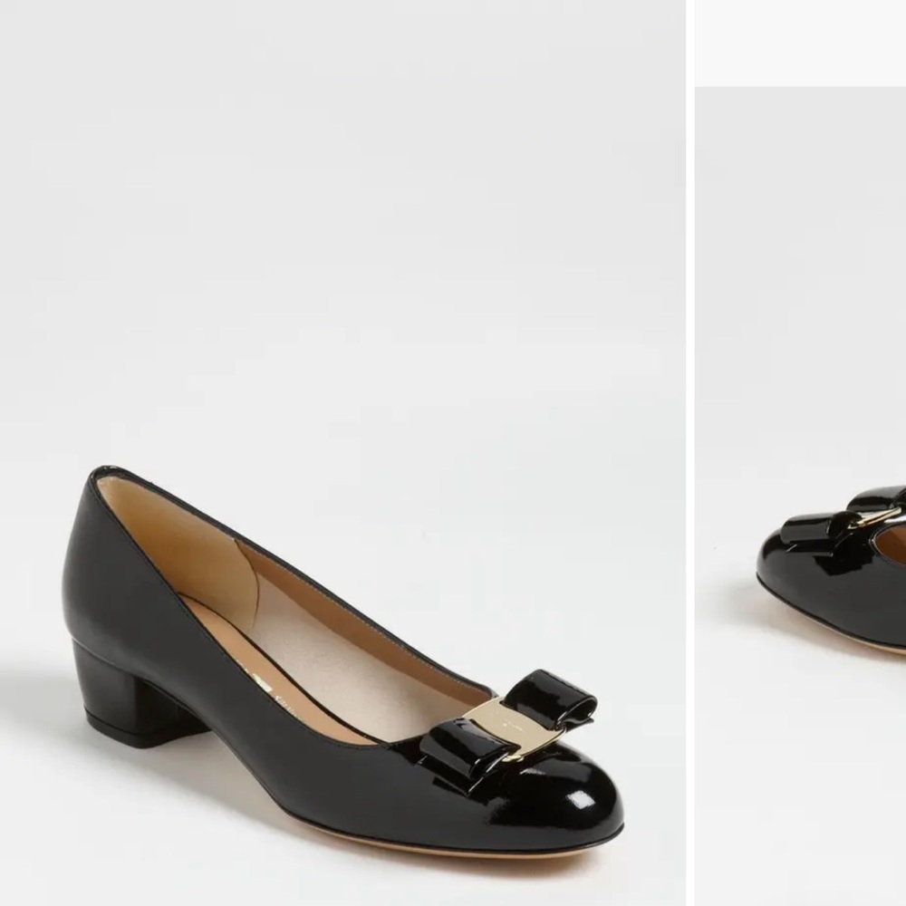 Authentic Salvatore Ferragamo Black Patent Leather Flats
